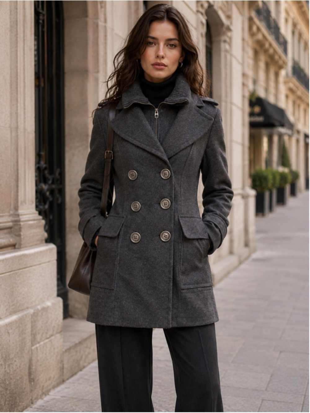 VTG Miss Sixty Jacket Women's M Wool Blend Double Breasted Coat Neutral Y2K Grey
